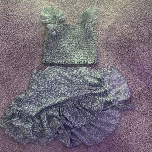 shein green floral skirt set